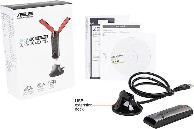 Alt view image 11 of 11 - ASUS USB-AC68 Dual-band AC1900 USB 3.0 Wi-Fi Adapter Retail with Included Cradle